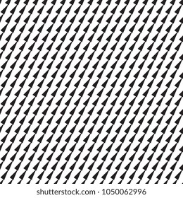 Black triangles are folded in oblique stripes on a white background. Seamless vector abstract illustration.
