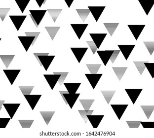 Triángulos negros en estilo moderno sobre fondo claro. Portada de Hipster. Patrón geométrico moderno abstracto. Fondo de triángulo abstracto. Fondo del diseño del volante. Símbolo de diseño mínimo.
