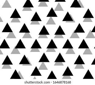 Black triangles in modern style on light background. Hipster cover page. Abstract modern geometric pattern. Abstract triangle backgdrop. Flyer design background. Minimal design symbol.