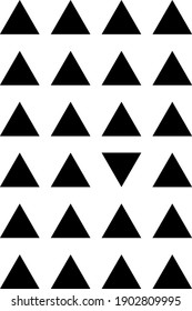 Black triangles on transparent 
 background. Abstract geometrical poster. Geometrical shapes - one is different from the rest. For cover, banner, card, booklet. Ideal funny gift for perfectionist.