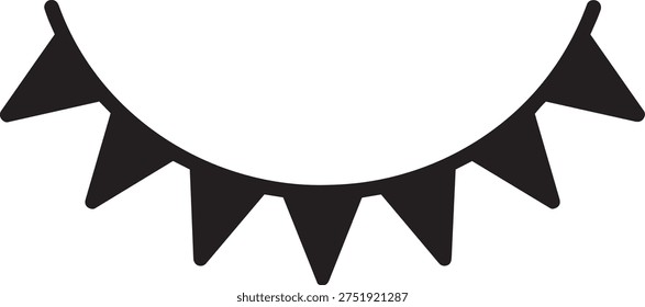 Black triangular flags strung together on a white background minimalist design for celebratory bunting