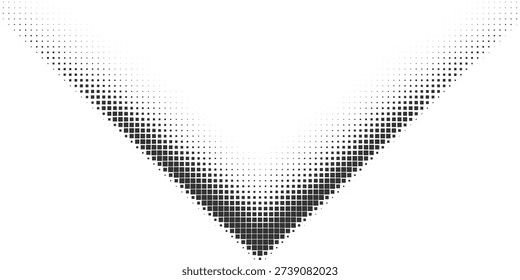 Black triangular halftone gradient background, abstract geometric dotted V shape pattern, modern digital minimal vector illustration