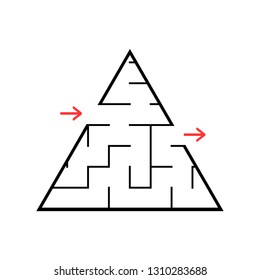 Black triangular labyrinth. Game for kids. Puzzle for children. Maze conundrum. Flat vector illustration isolated on white background. With place for your image
