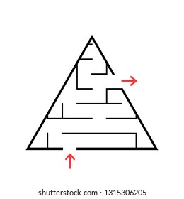 Black triangular labyrinth. Game for kids. Puzzle for children. Maze conundrum. Flat vector illustration isolated on white background. With place for your image