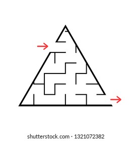 Black triangular labyrinth. Game for kids. Puzzle for children. Maze conundrum. Flat vector illustration isolated on white background. With place for your image