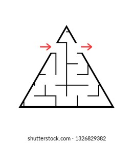 Black triangular labyrinth. Game for kids. Puzzle for children. Maze conundrum. Flat vector illustration isolated on white background. With place for your image