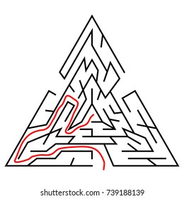 Black triangular maze with help on a white background