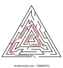 Black triangular maze with help on a white background