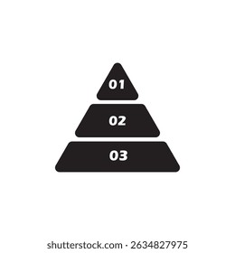 ícone de vetor infográfico da pirâmide triangular preta. projetado para apresentações de negócios, gráficos, materiais educacionais. Gráfico de pirâmide de meio triângulo. Esquema de gráfico de pirâmide de infográfico vetorial. ARQUIVO EPS 84.