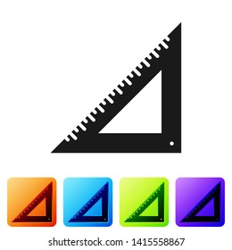 Black Triangular ruler icon isolated on white background. Straightedge symbol. Geometric symbol. Set icon in color square buttons. Vector Illustration