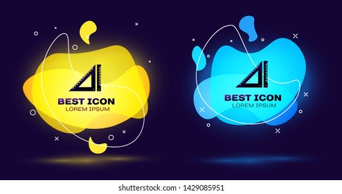 Black Triangular ruler icon isolated on blue background. Straightedge symbol. Geometric symbol. Set of liquid color abstract geometric shapes. Vector Illustration
