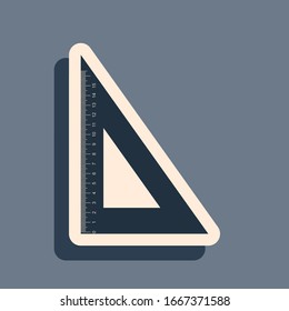 Black Triangular ruler icon isolated on grey background. Straightedge symbol. Geometric symbol. Long shadow style. Vector Illustration