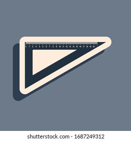 Black Triangular ruler icon isolated on grey background. Straightedge symbol. Geometric symbol. Long shadow style. Vector Illustration