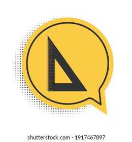 Black Triangular ruler icon isolated on white background. Straightedge symbol. Geometric symbol. Yellow speech bubble symbol. Vector.