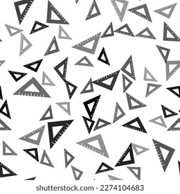 Black Triangular ruler icon isolated seamless pattern on white background. Straightedge symbol. Geometric symbol.  Vector