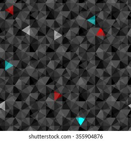 Black triangular texture with colorful blotches. Mosaic background, vector mineral concept.