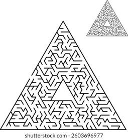 Black Triangular vector mazes Black labyrinths Vector maze icon Labyrinth symbol Triangular puzzle 