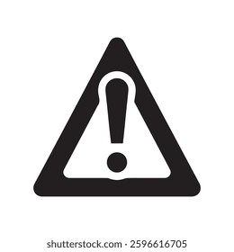 Black triangular warning attention sign with exclamation point or mark icon silhouette vector flat illustration design on white background