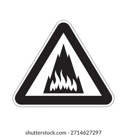 Señal de advertencia triangular negra que representa una llama que indica un peligro potencial de incendio