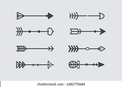 Black Tribal Arrow In New Modern Style. Chalkboard Arrows Hand Drawn Icons Set.