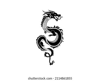 Black tribal dragon tattoo vector illustration