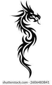 Black tribal dragon tattoo vector illustration with a bold silhouette design