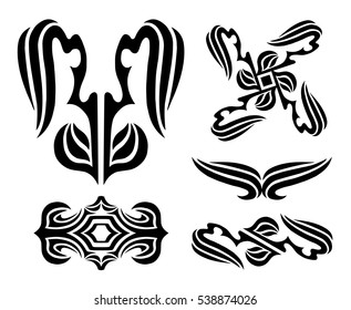  Black tribal elements. Fantasy tattoo. Set of black abstract elements 