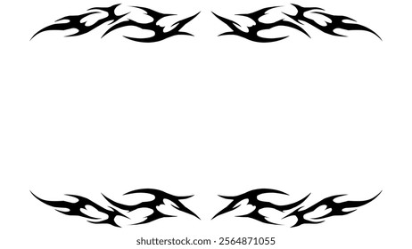 Black tribal flame frame vector illustration. Ideal for tattoo designs, graphic embellishments, sticker art, or decorative borders with a bold and dynamic aesthetic.