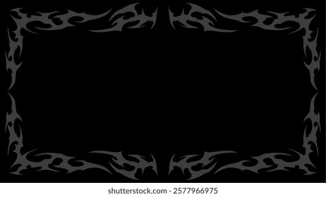 Black tribal frame vector with sharp flame-like edges, ideal for tattoo-inspired designs, music posters, and edgy branding