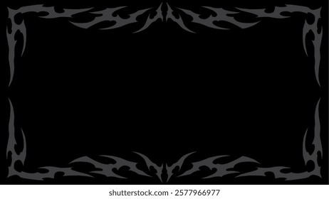 Black tribal frame vector with sharp flame-like edges, ideal for tattoo-inspired designs, music posters, and edgy branding