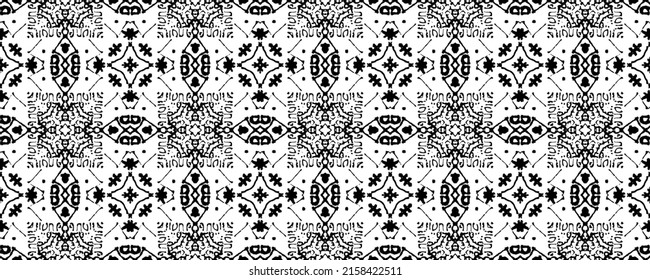 Black Tribal Line Vector. Seamless Aztec Ink Pattern. Native African Batik. Dark Ethnic Pattern. Doodle Bohemian Print. Black Ink Scribble Textile. Simple Mexican Pattern. Seamless Dark Ethnic Vector