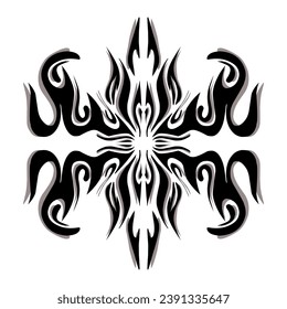 Icono de mandala tribal negra con sombra. Perfecto para logotipos, íconos, ítems, tatuajes, stickers, carteles, pancartas, ropas, sombreros