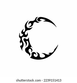 Black Tribal Moon Symbol Logo on White Background. Abstract Stencil Decal Design. Flat Vector Illustration.