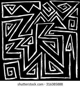 black tribal pattern on white background