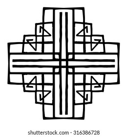 black tribal pattern on white background, religious symbol