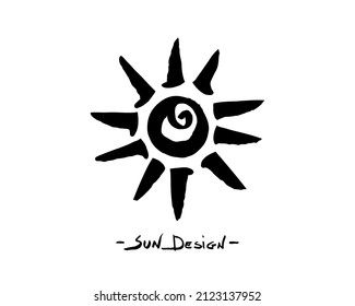 Black Tribal Sun Tattoo Sonnenrad Symbol sun wheel sign. Summer icon. The ancient European esoteric element. Logo Graphic element spiral shape. Vector stroke brush design isolated or white background 