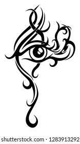 Black tribal tattoo pattern with the eye on white bakground. Vector illustration