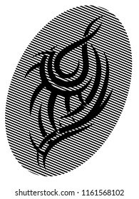 Black tribal tattoo pattern on striped oval