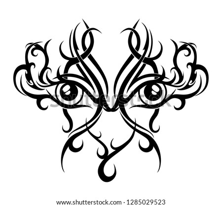 Black tribal tattoo pattern with two eyes on white bakground. Vector illustration