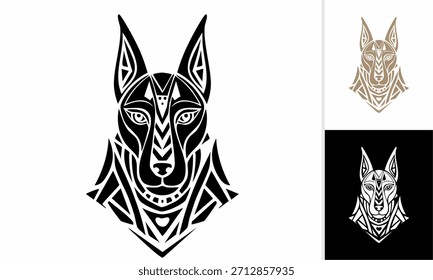 Black tribal vector illustration of a wolf, lion, and other fierce animal heads perfect for a tattoo, logo, or icon