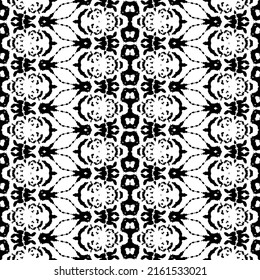 Black Tribal Vector. Black Ink Pattern. Simple Doodle Pattern. Ethnic Dark Doodle. Ink Scribble Batik. Art Doodle Design. Ethnic Line Batik. Art Native Design.  Seamless Ikat Pattern. Ink Ethnic Batik