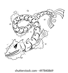 Black Tribal Water Dragon - Vector Illustration
