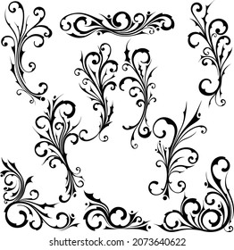 Black tribal wavy concept. Cool vector floral collection suitable for tattoo design. Curls with punk or tribal design.