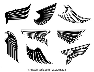 Black tribal wings with pointed feathering isolated on white for tattoo,religious or heraldic design