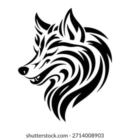Cabeza de Perfil de lobo tribal negro con Snarl y melena que fluye