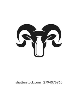 Black tribal-style ram's head design with prominent horns and abstract features