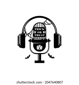 Black trick or treat podcast design vector