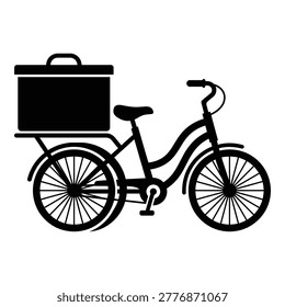 Black tricycle with large box on back for transporting goods and packages icon