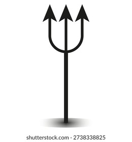 Black trident icon. Three prong symbol. Sharp Vector spear. Power weapon sign.