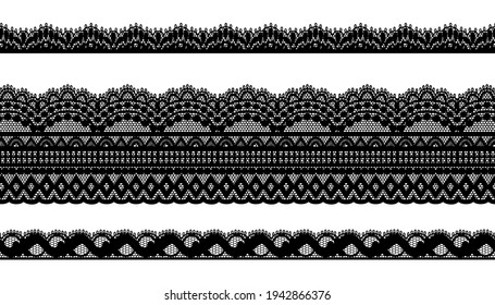 Black Trim Lace Ribbon on White background.Jacquard Mesh Lace Fabric.